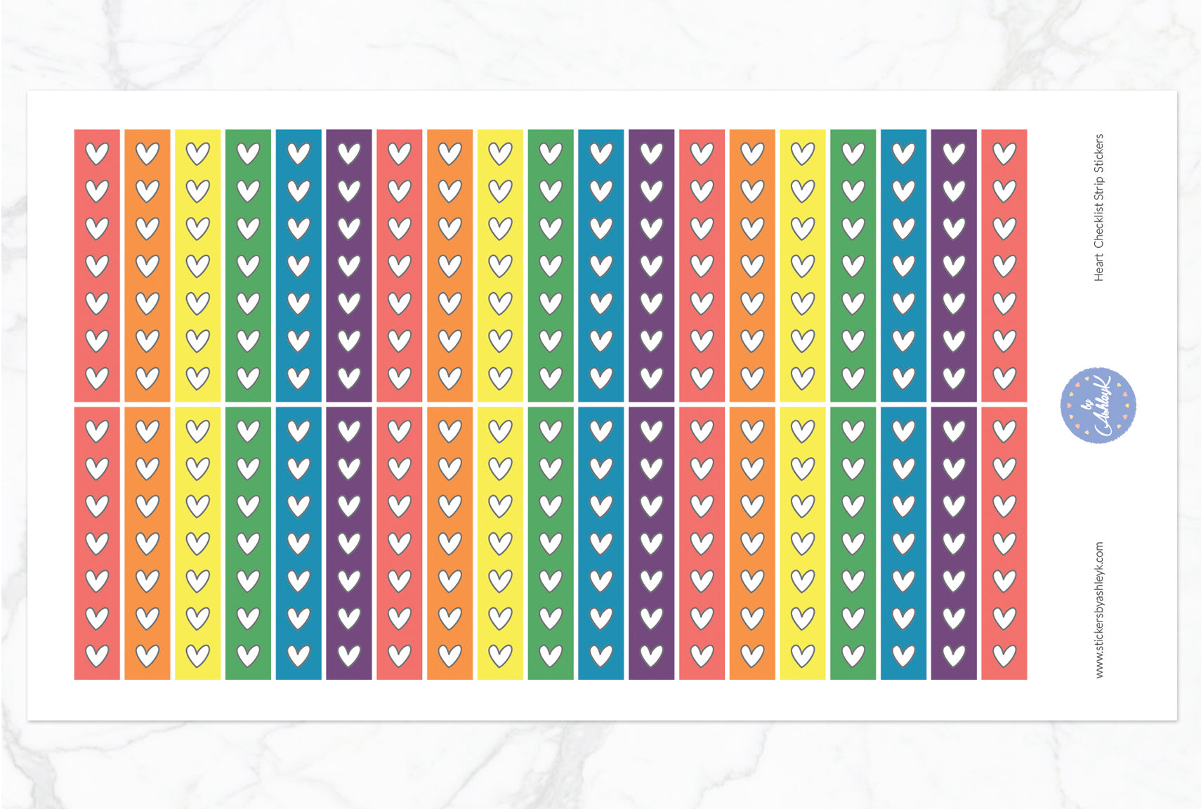 Heart Checklist Thin Strip Planner Stickers