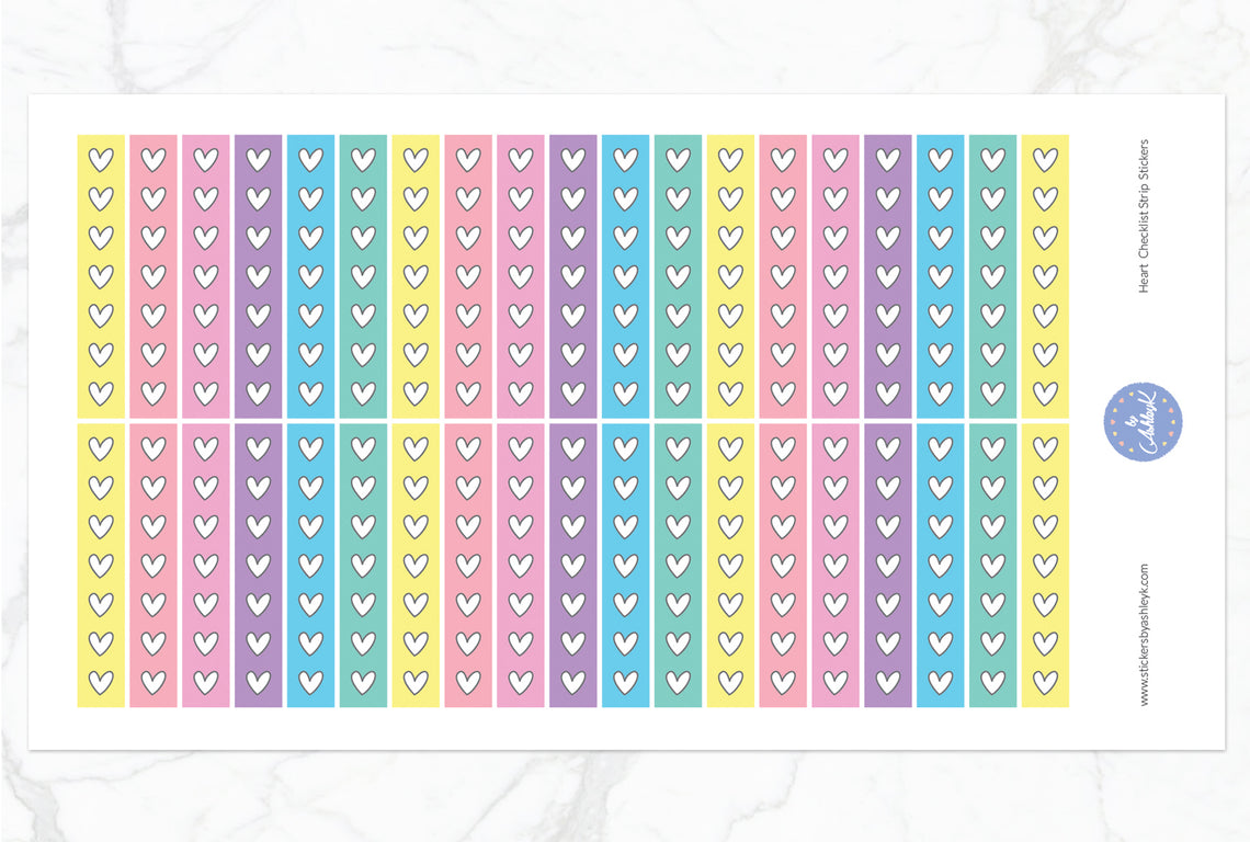 Heart Checklist Thin Strip Planner Stickers