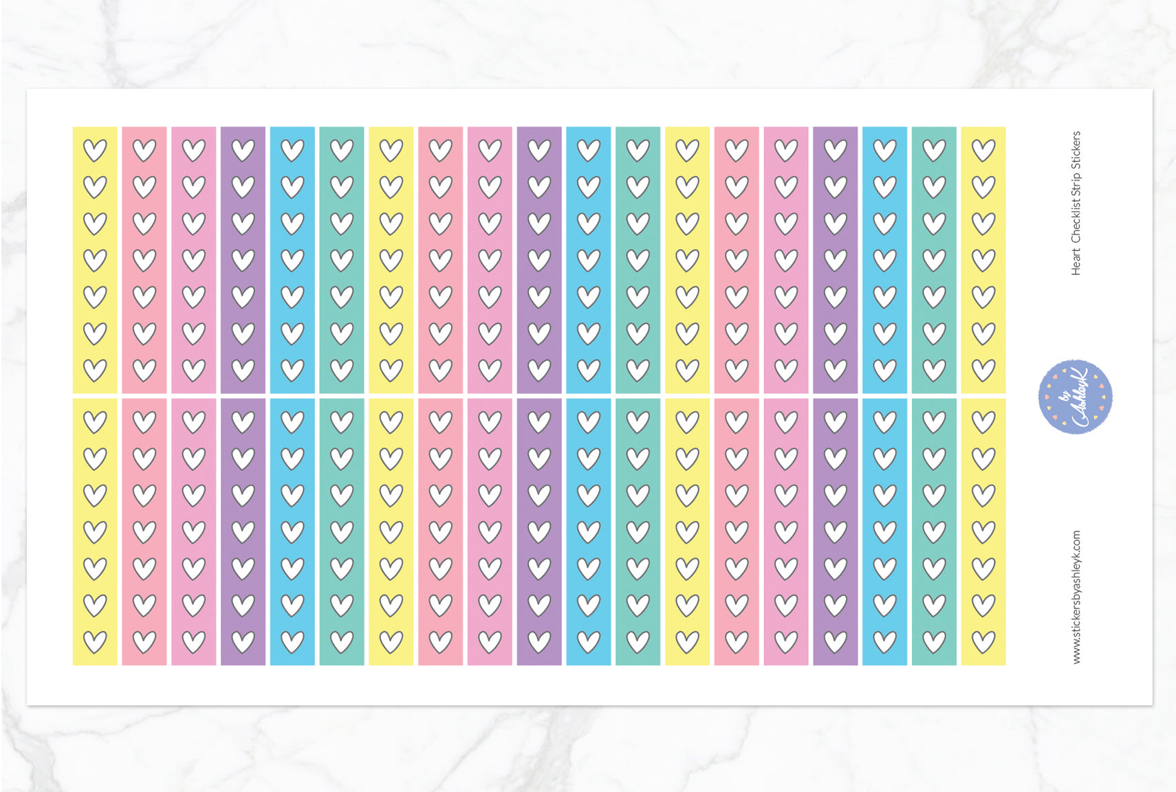 Heart Checklist Thin Strip Planner Stickers