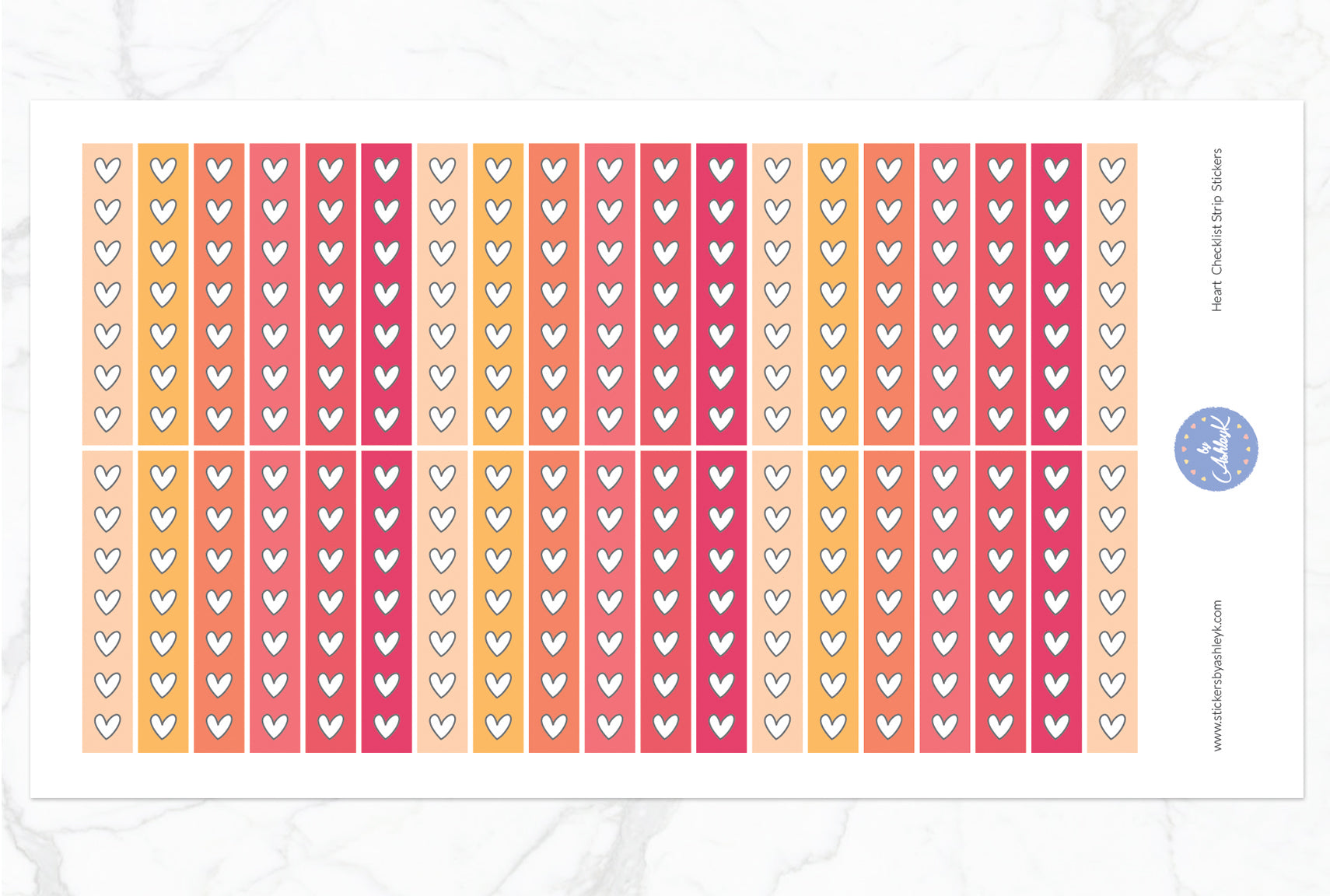 Heart Checklist Thin Strip Planner Stickers