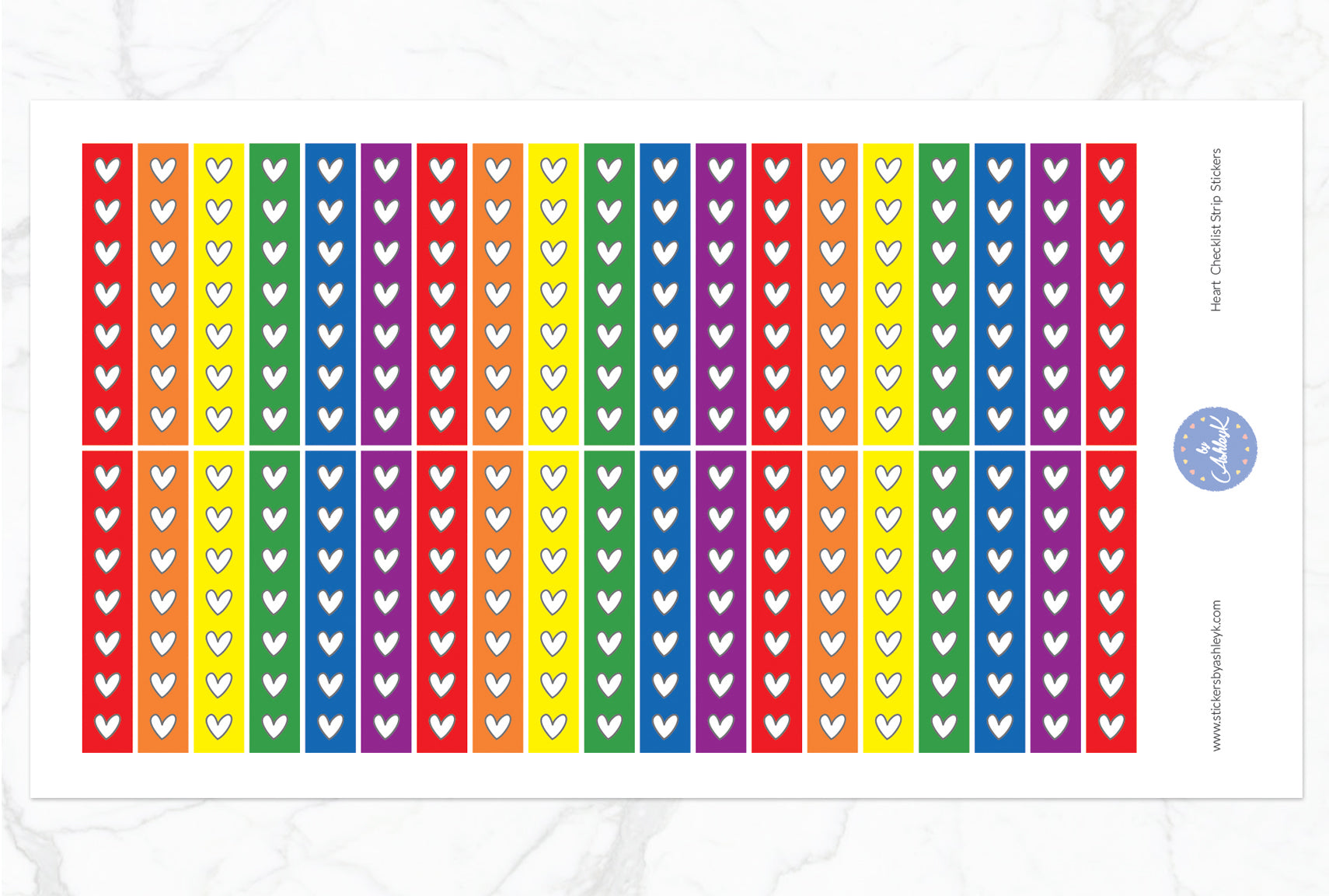 Heart Checklist Thin Strip Planner Stickers