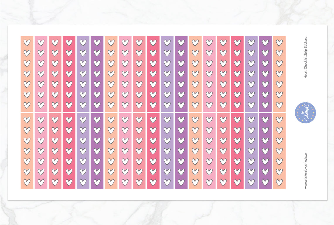 Heart Checklist Thin Strip Planner Stickers