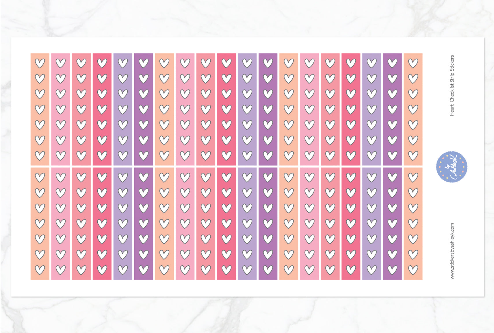 Heart Checklist Thin Strip Planner Stickers