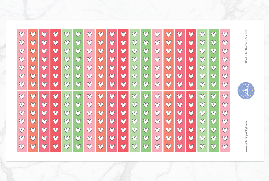 Heart Checklist Thin Strip Planner Stickers