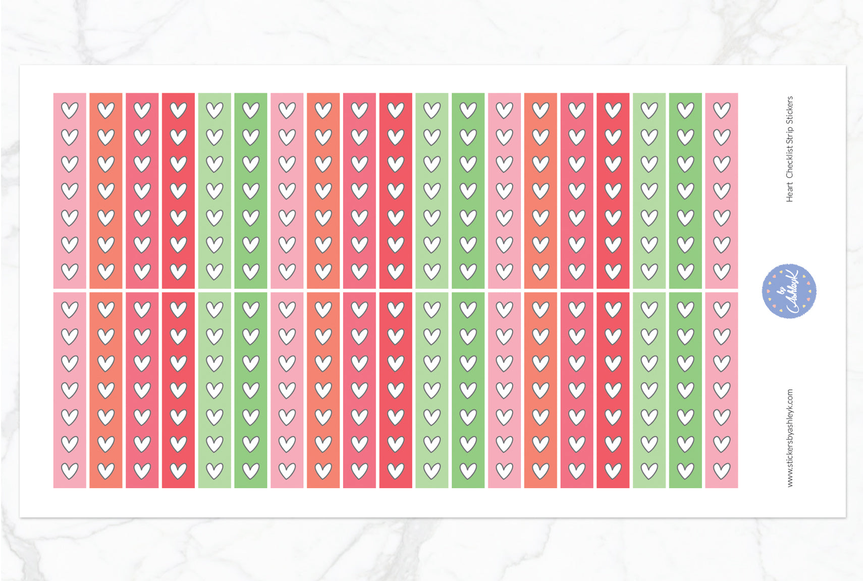Heart Checklist Thin Strip Planner Stickers