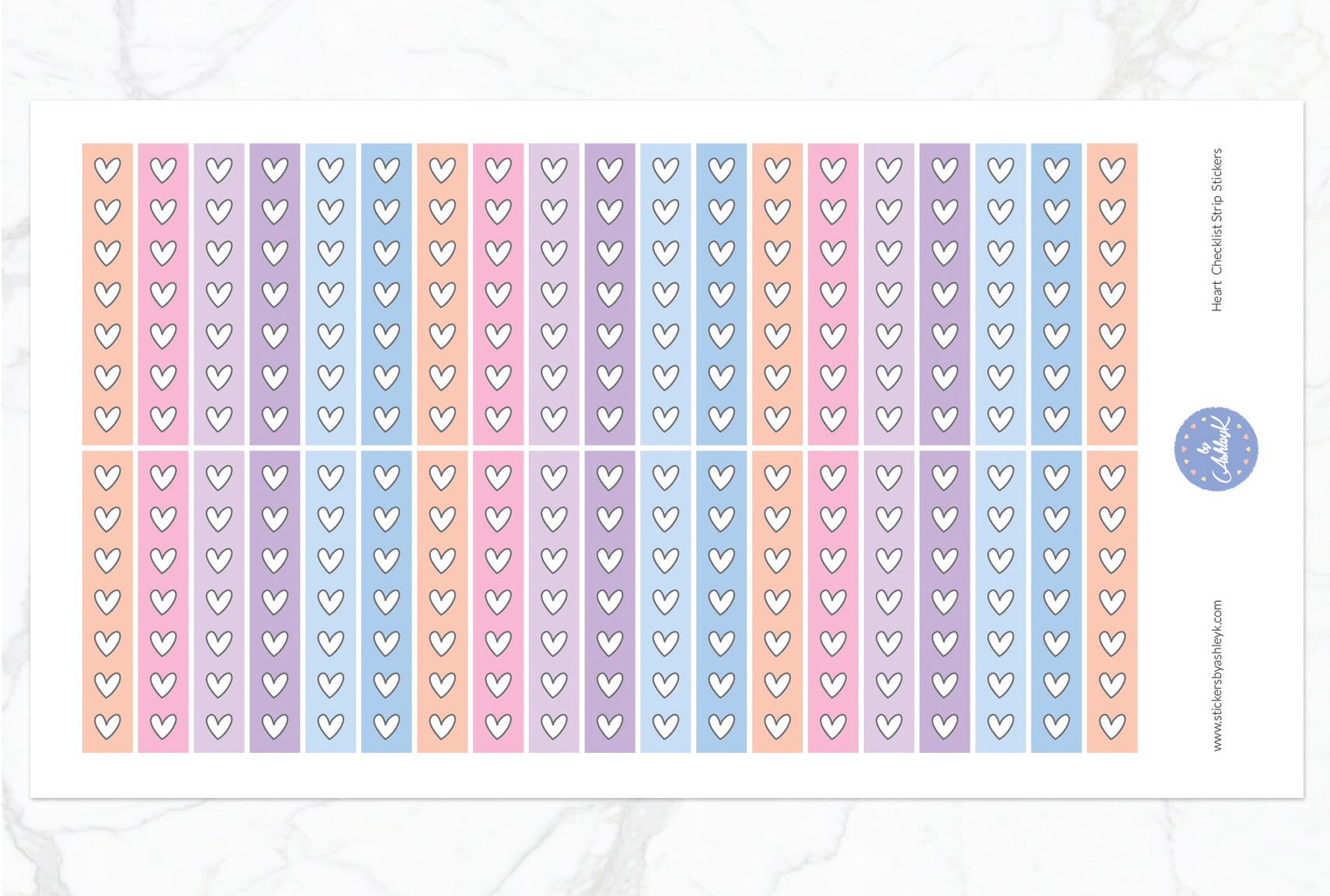 Heart Checklist Thin Strip Planner Stickers
