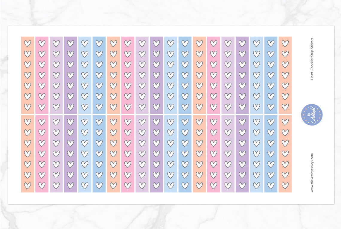 Heart Checklist Thin Strip Planner Stickers