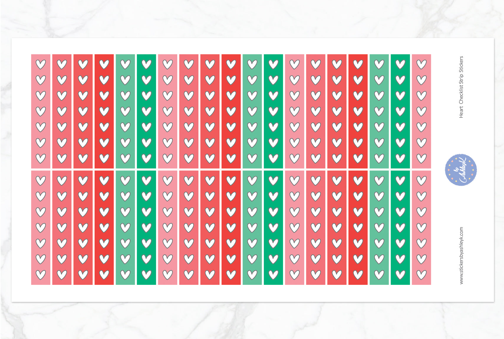 Heart Checklist Thin Strip Planner Stickers
