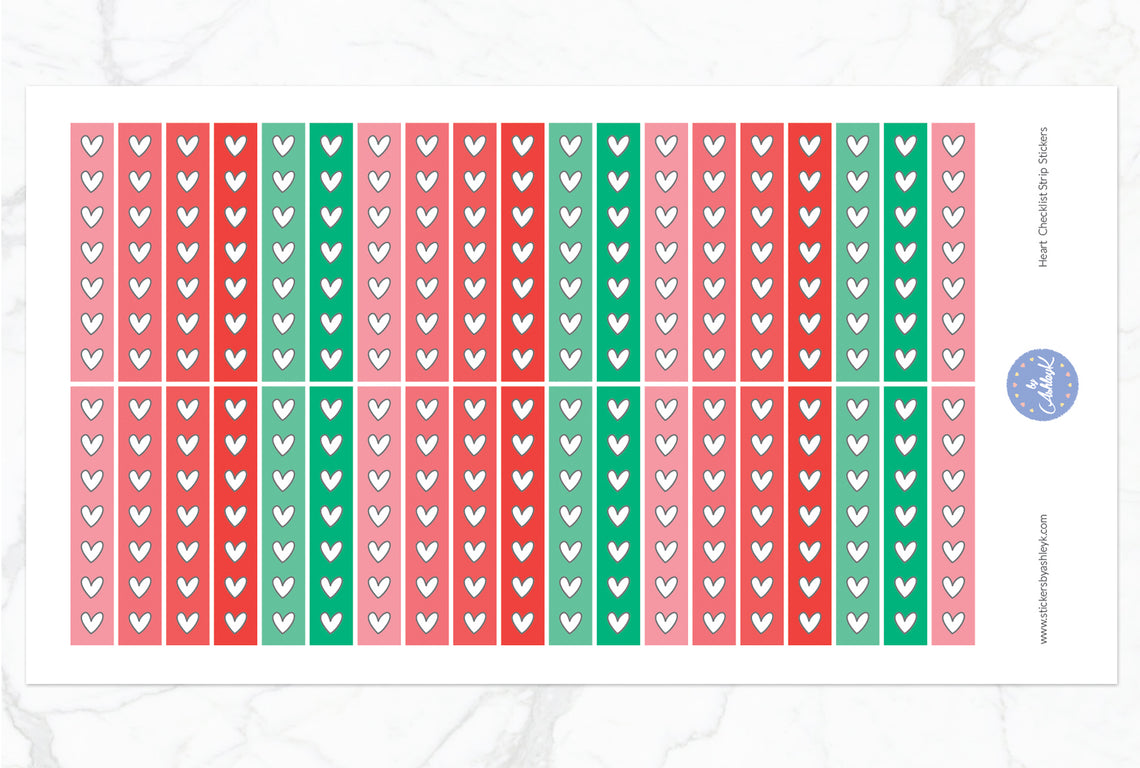 Heart Checklist Thin Strip Planner Stickers