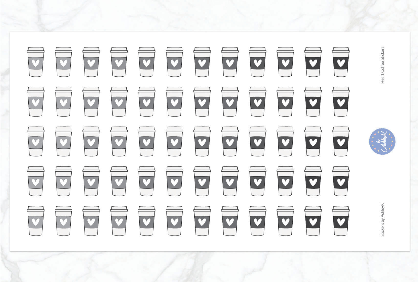 Heart Coffee Stickers - Monochrome