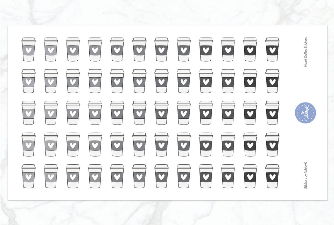 Heart Coffee Stickers - Monochrome