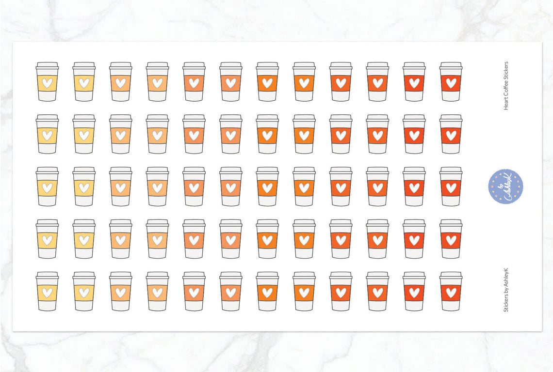 Heart Coffee Stickers - Orange
