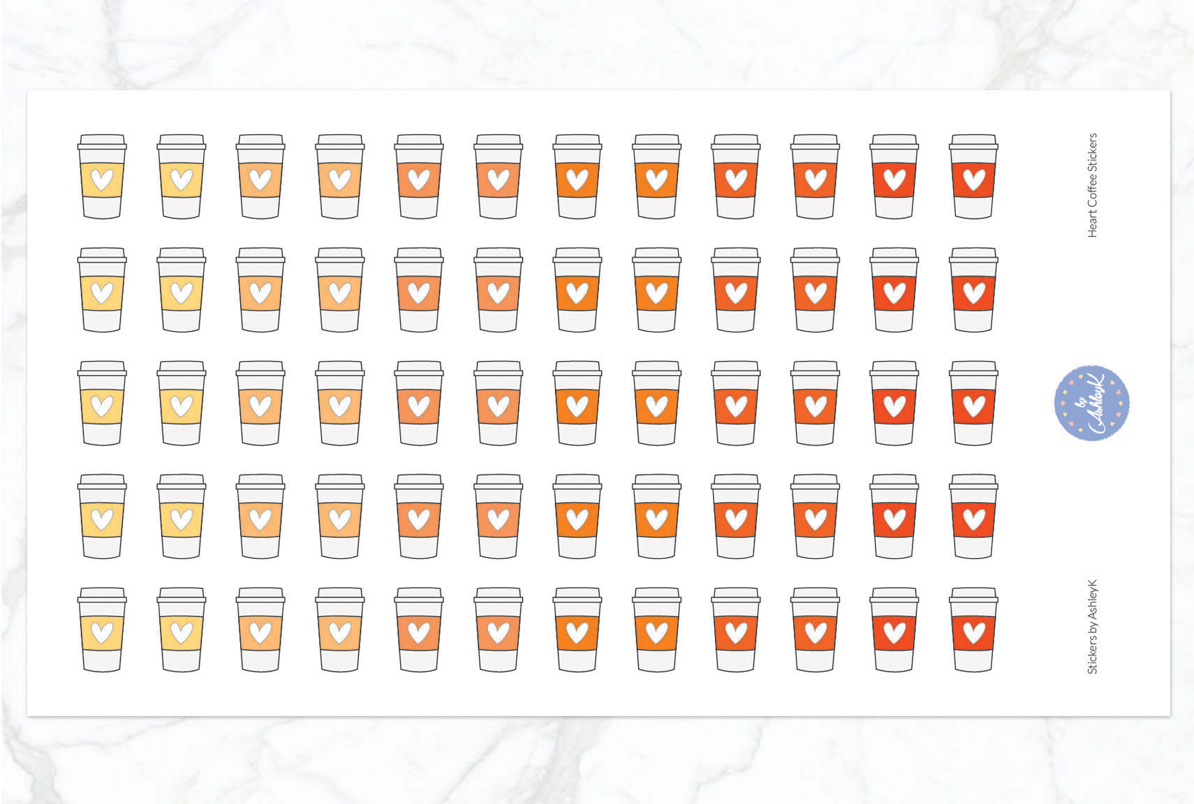 Heart Coffee Stickers - Orange