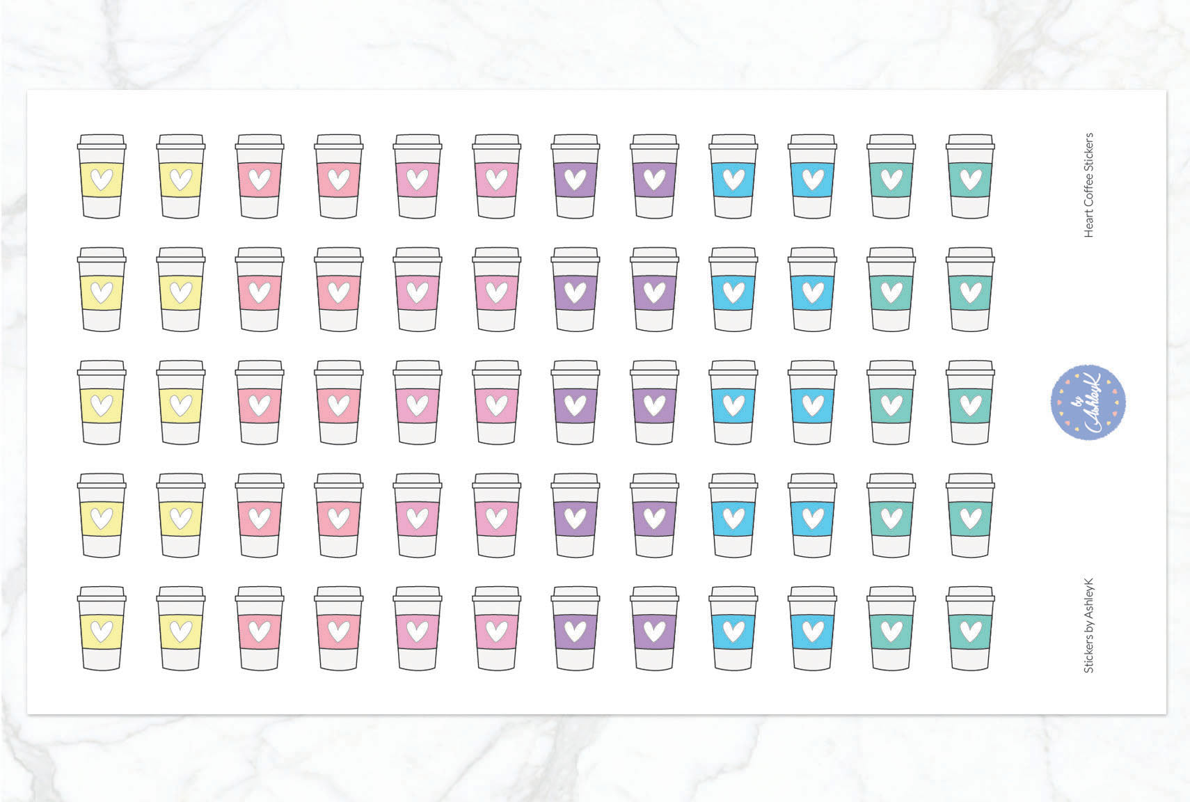 Heart Coffee Stickers - Pastel
