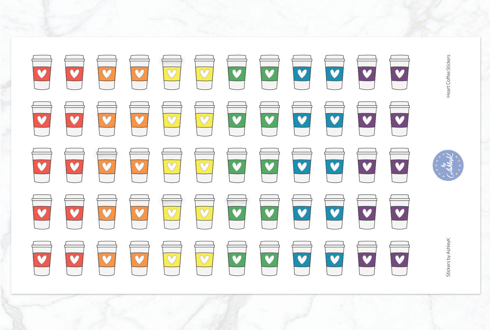 Heart Coffee Stickers - Pastel Rainbow