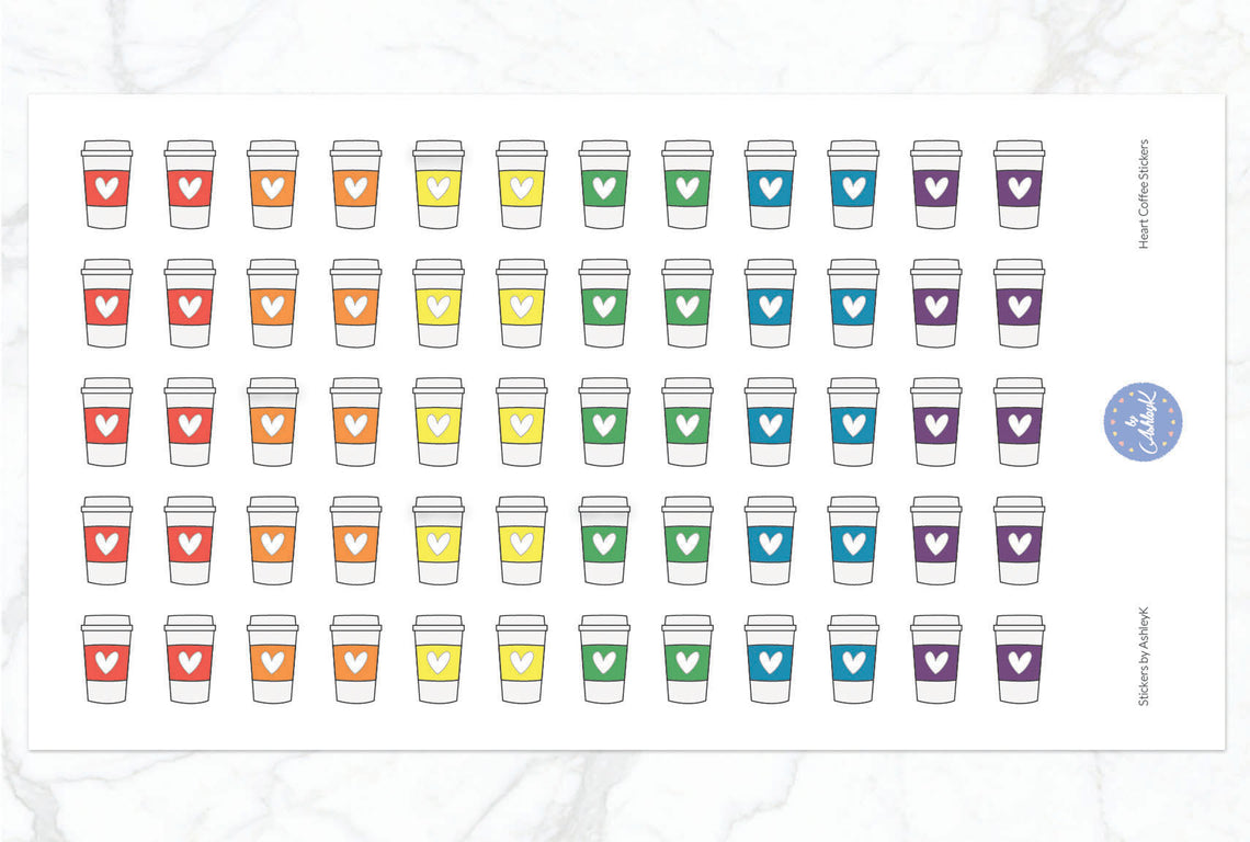 Heart Coffee Stickers - Pastel Rainbow