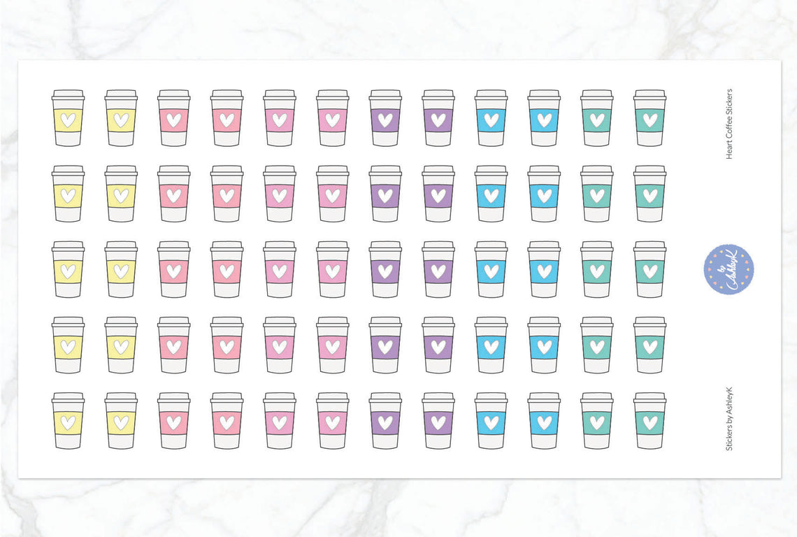 Heart Coffee Stickers - Pastel