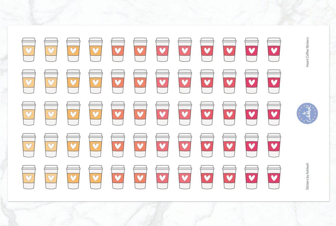 Heart Coffee Stickers - Peach