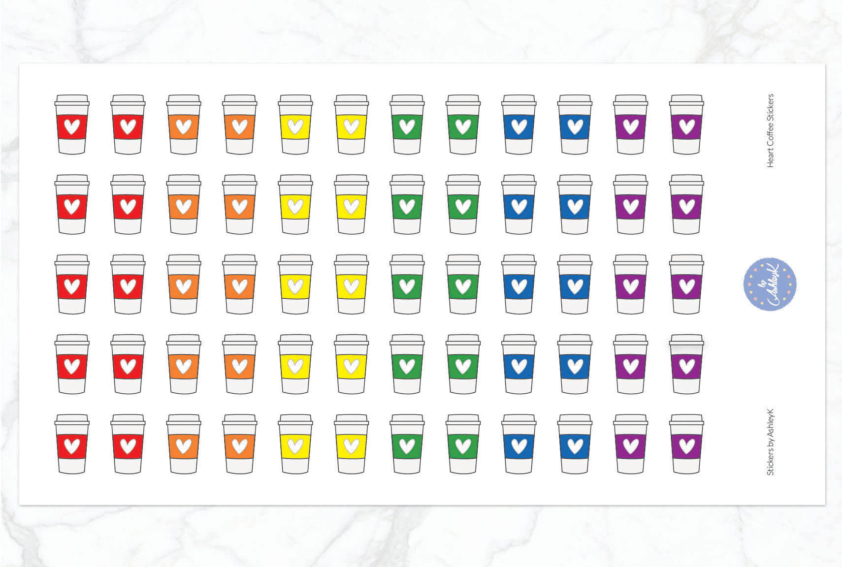 Heart Coffee Stickers - Rainbow