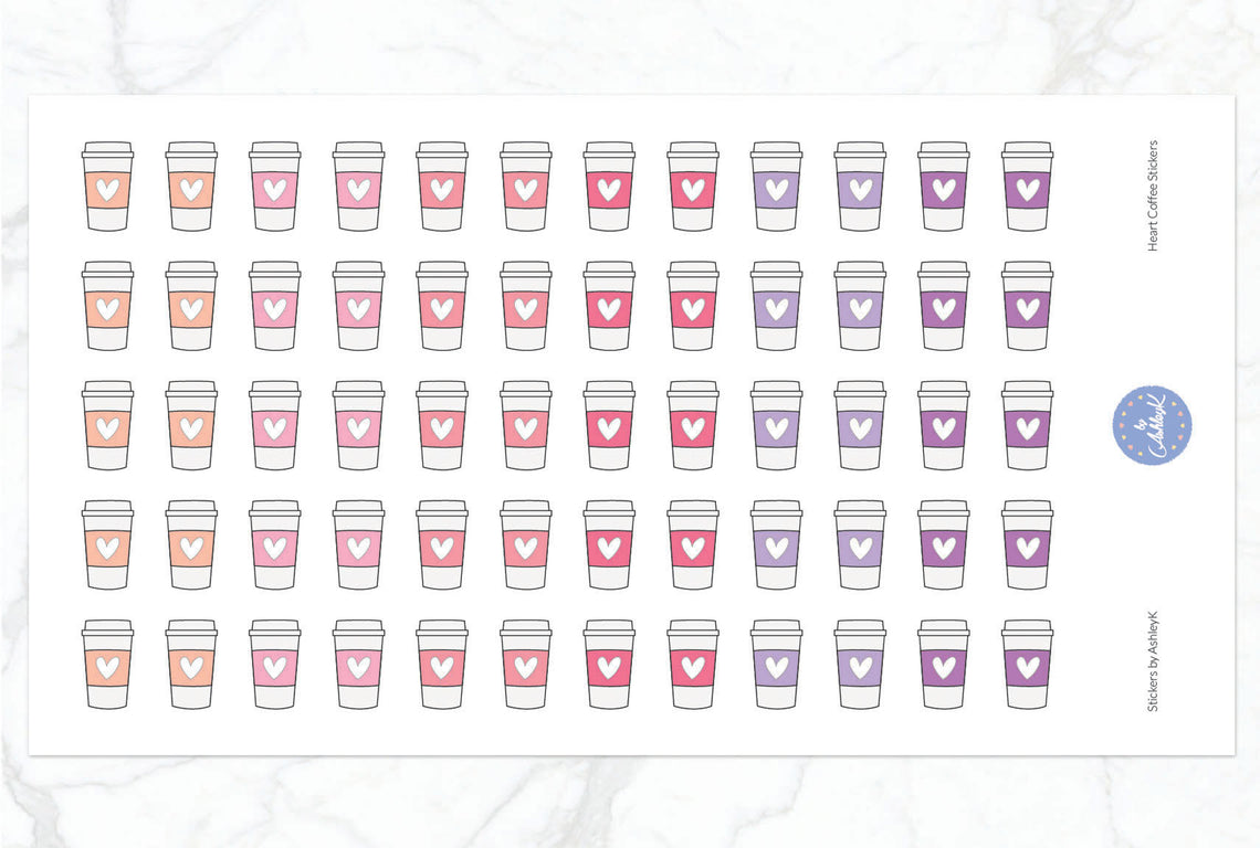 Heart Coffee Stickers - Raspberry