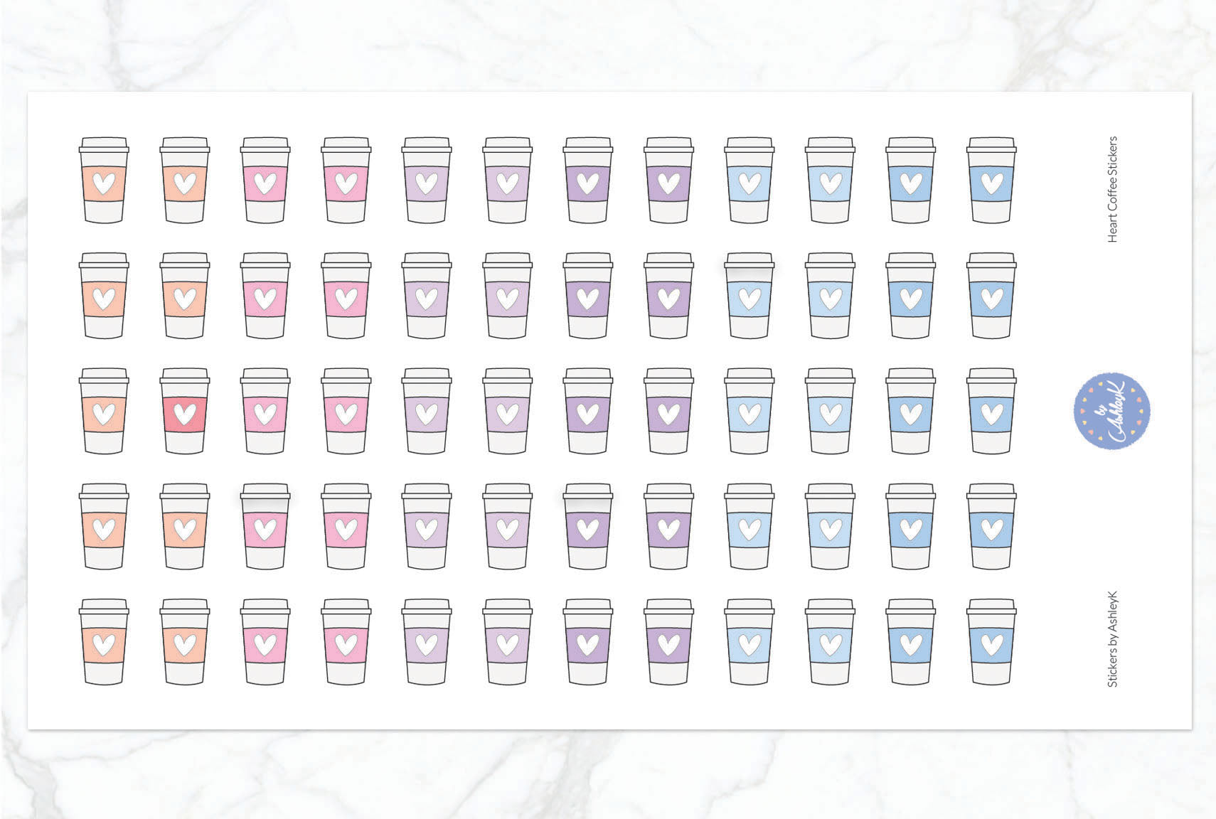Heart Coffee Stickers - Pastel Sunset