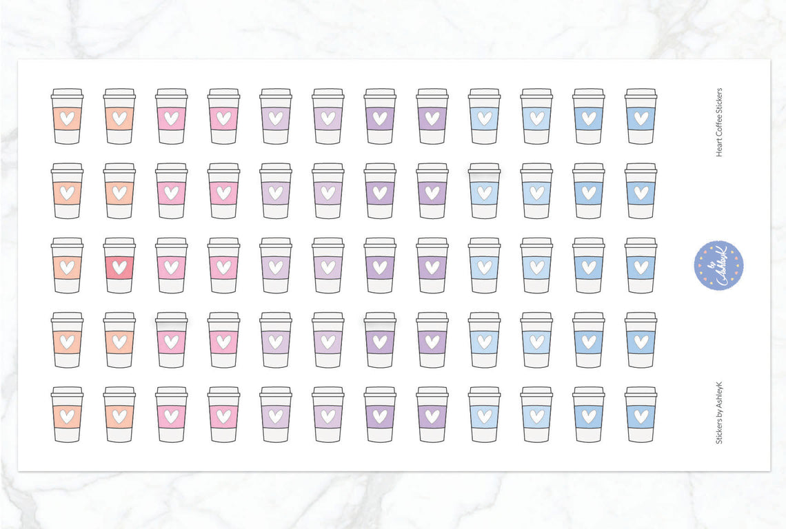 Heart Coffee Stickers - Pastel Sunset