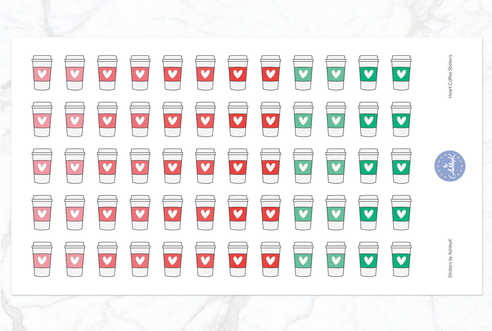 Heart Coffee Stickers - Watermelon