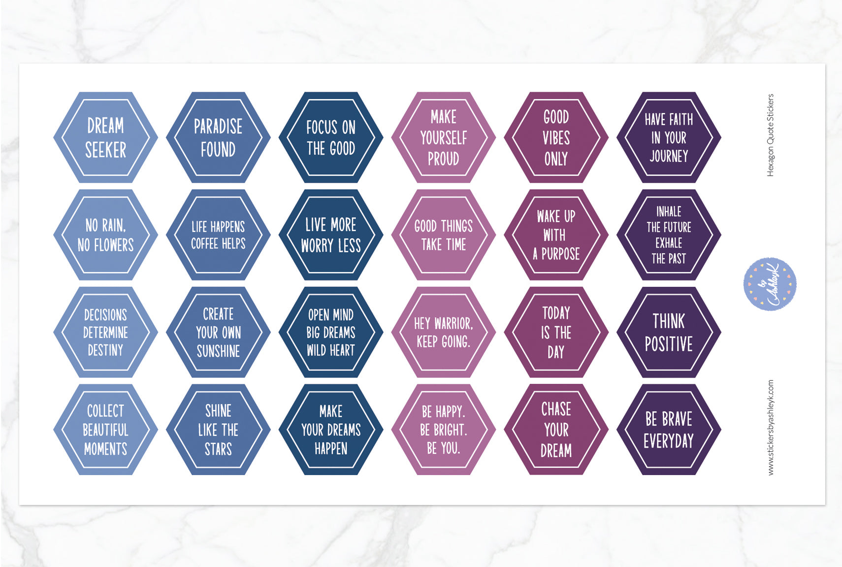 Hexagon Quote Stickers - Blueberry