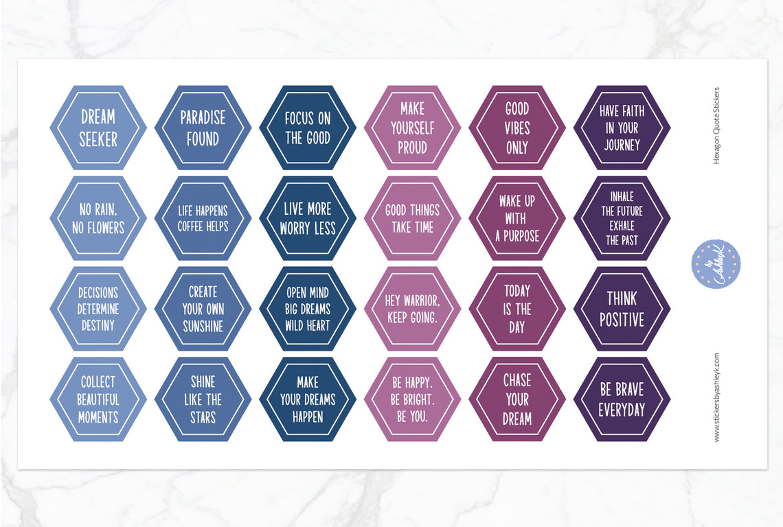 Hexagon Quote Stickers - Blueberry