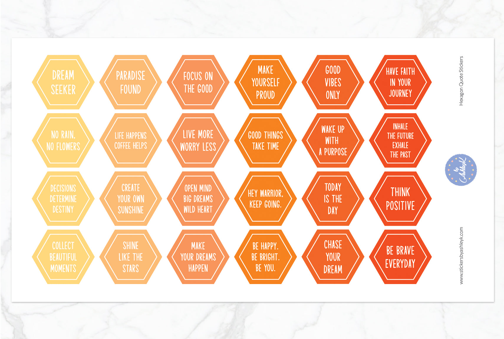 Hexagon Quote Stickers - Orange