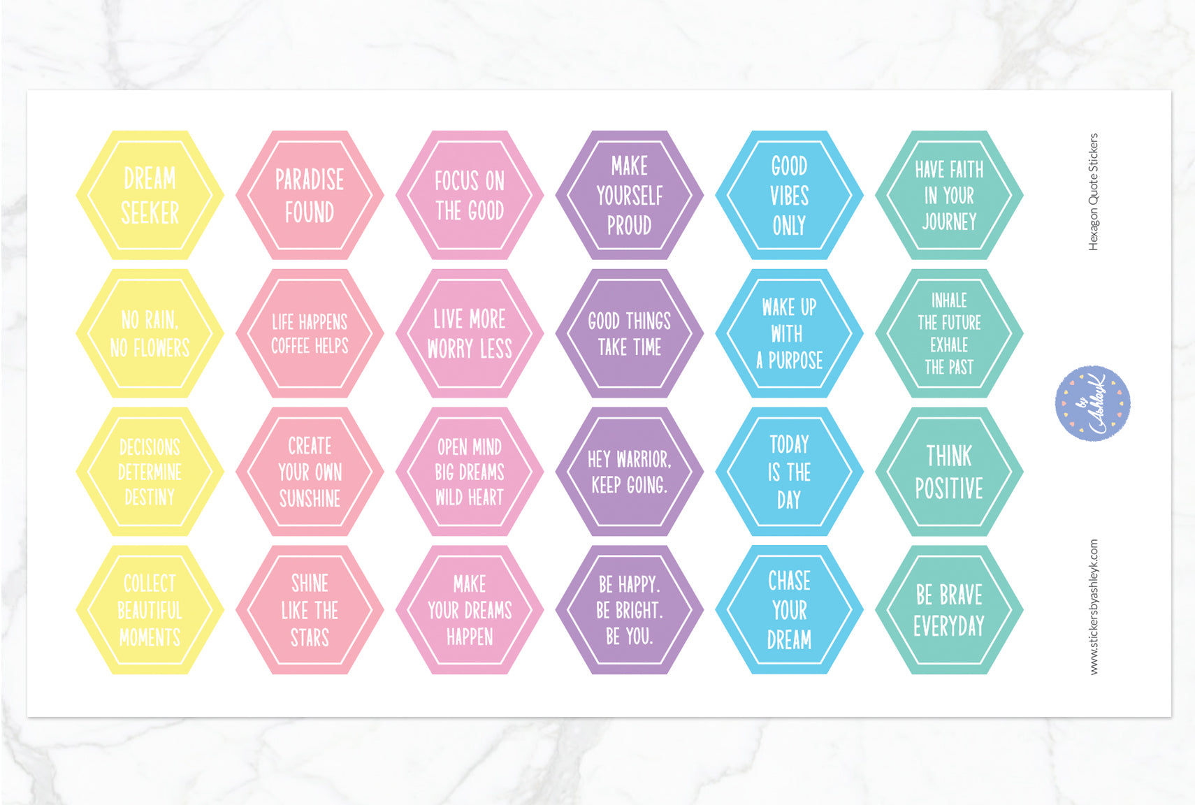 Hexagon Quote Stickers - Pastel