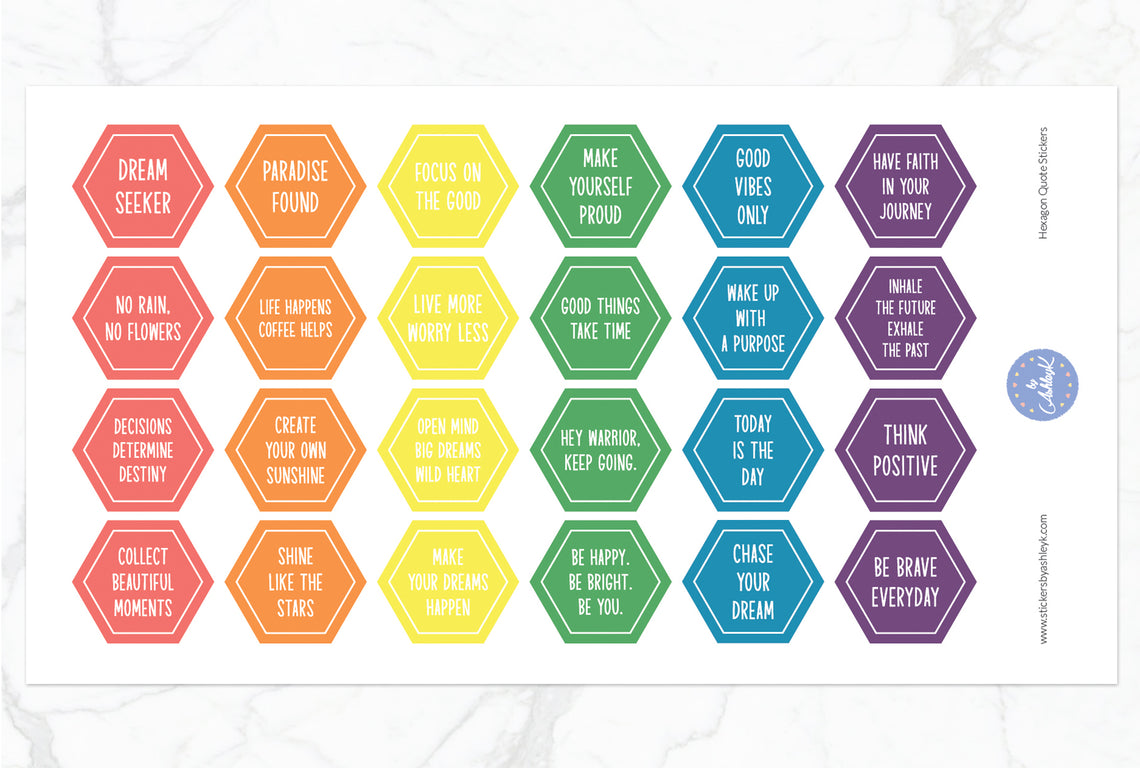 Hexagon Quote Stickers - Pastel Rainbow