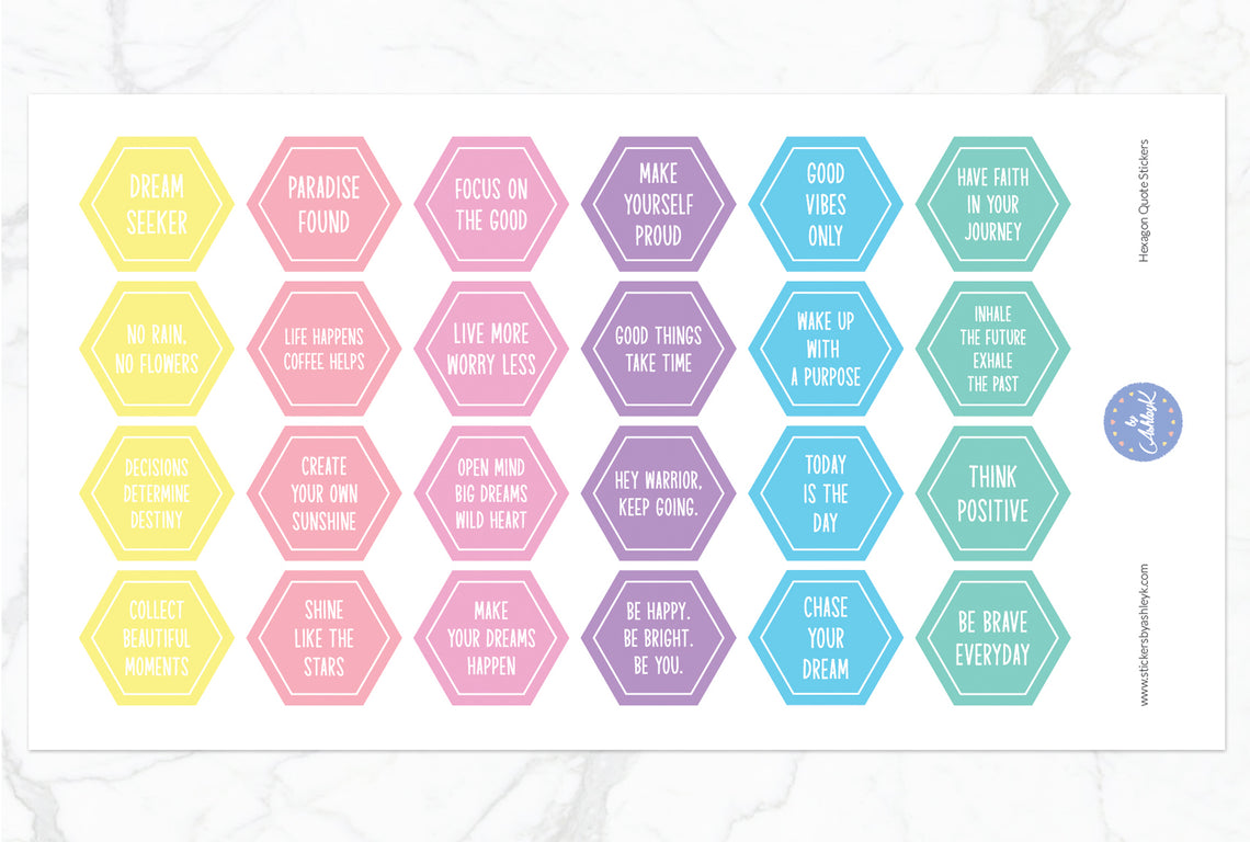 Hexagon Quote Stickers - Pastel
