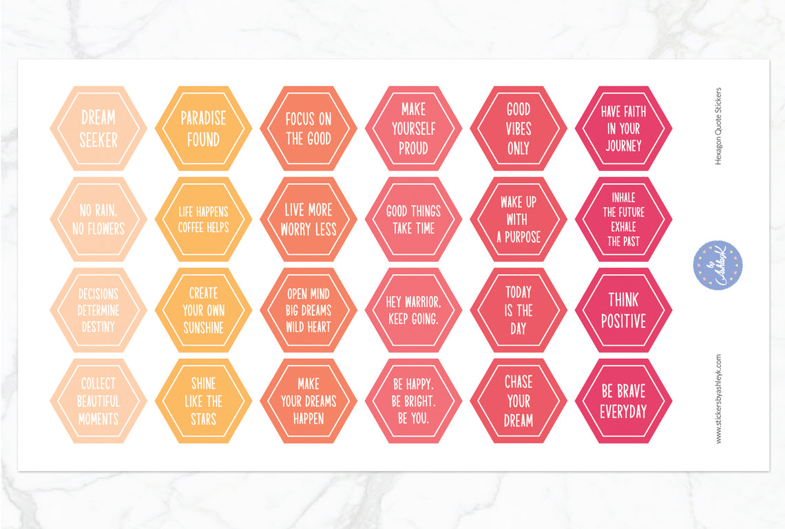 Hexagon Quote Stickers - Peach