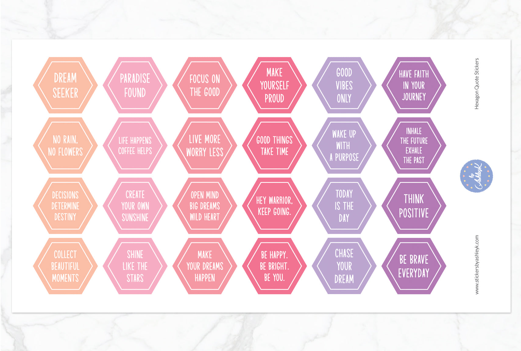 Hexagon Quote Stickers - Raspberry