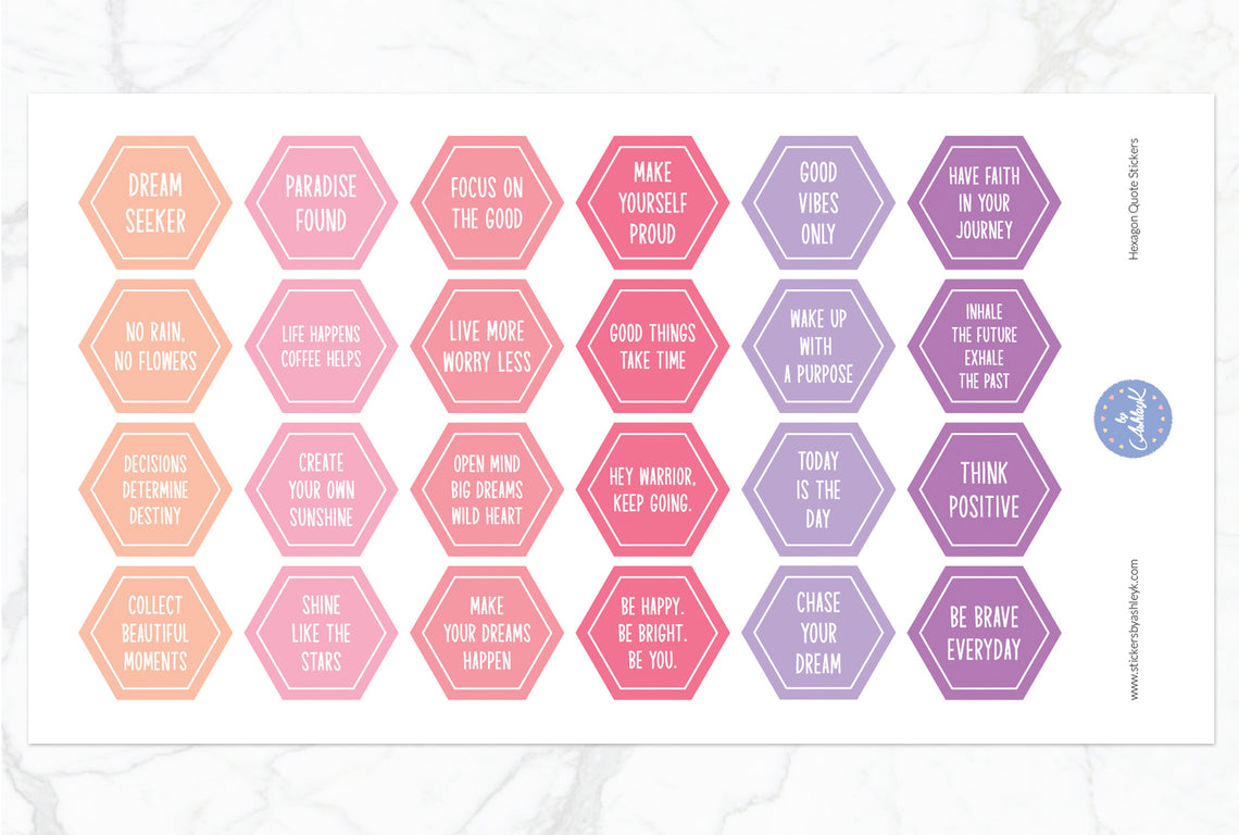 Hexagon Quote Stickers - Raspberry
