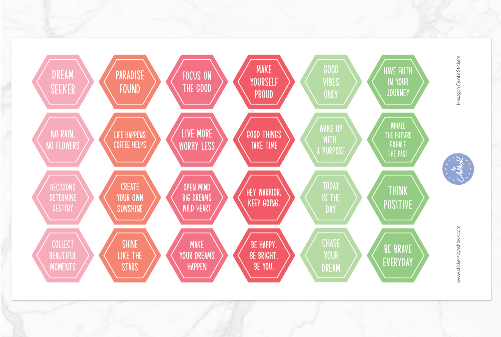 Hexagon Quote Stickers - Strawberry