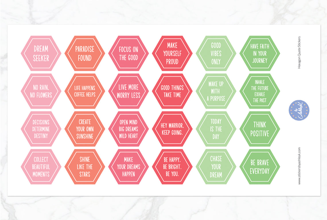 Hexagon Quote Stickers - Strawberry