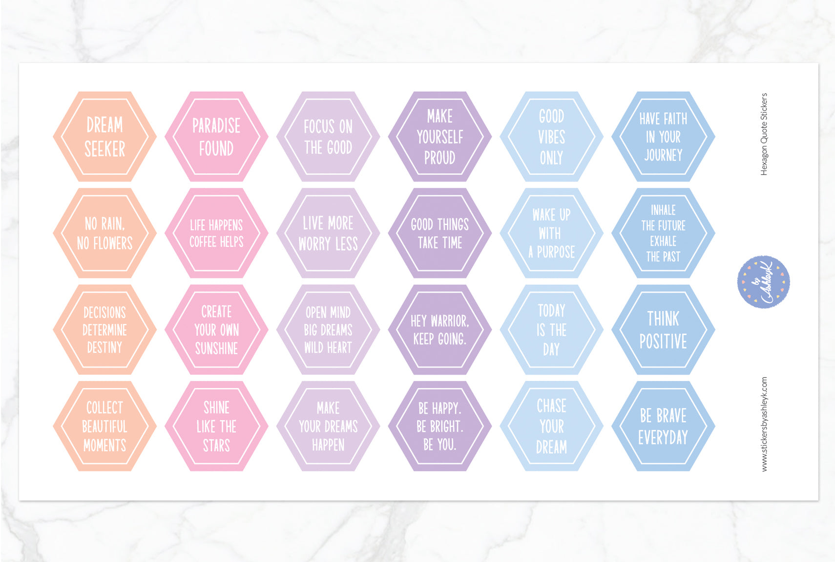 Hexagon Quote Stickers - Pastel Sunset