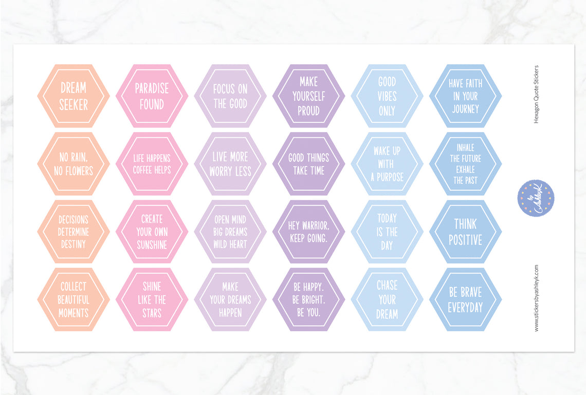 Hexagon Quote Stickers - Pastel Sunset