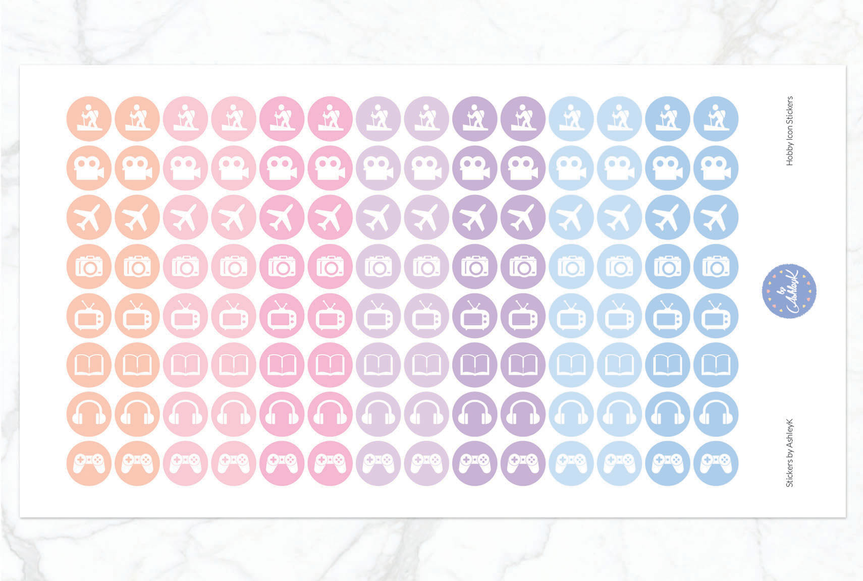 Hobby Icon Stickers - Pastel Sunset