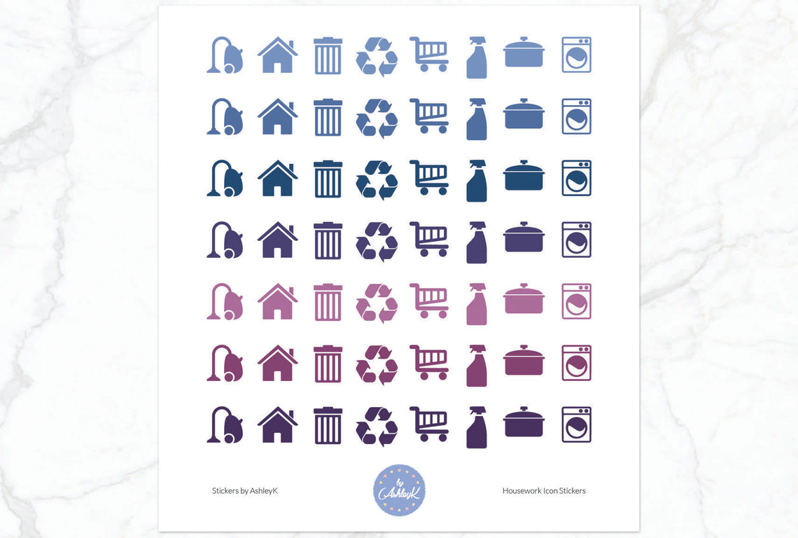 Housework Icon Stickers - Blueberry
