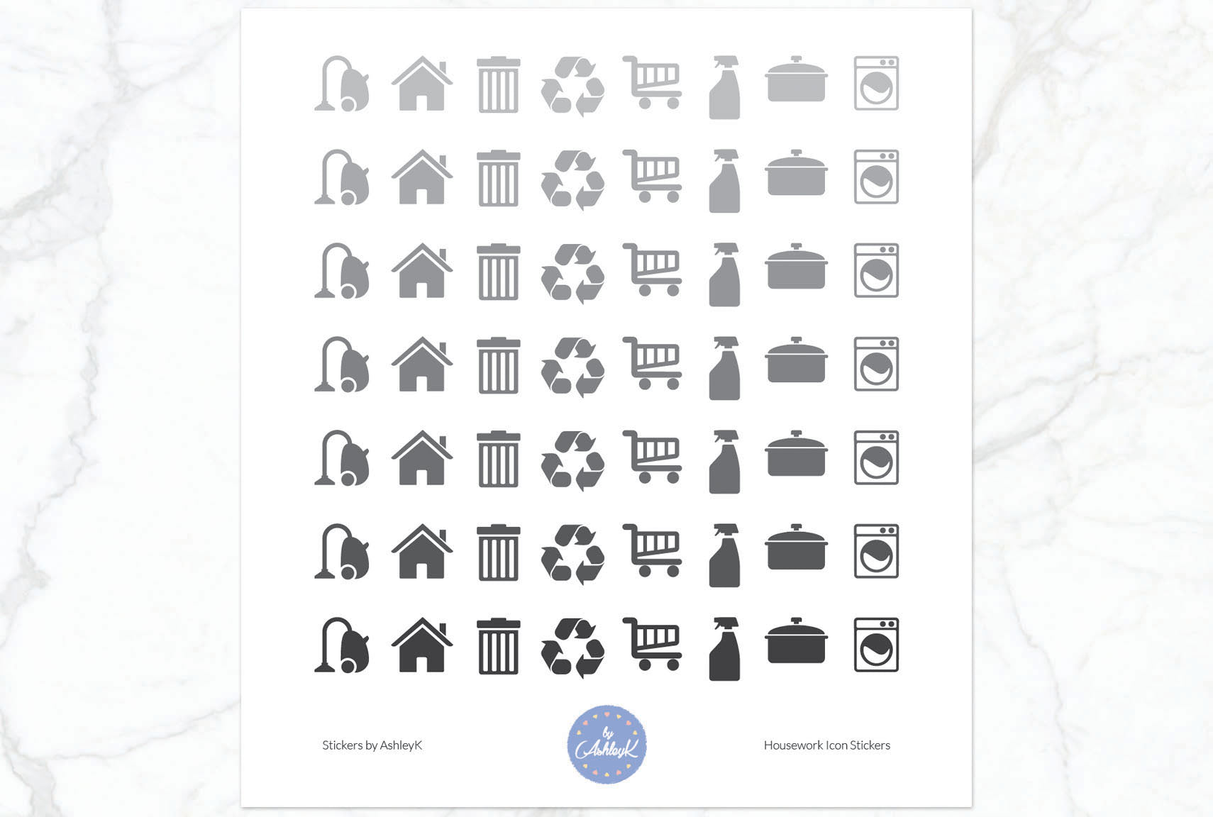 Housework Icon Stickers - Monochrome