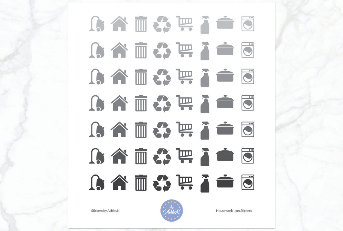 Housework Icon Stickers - Monochrome