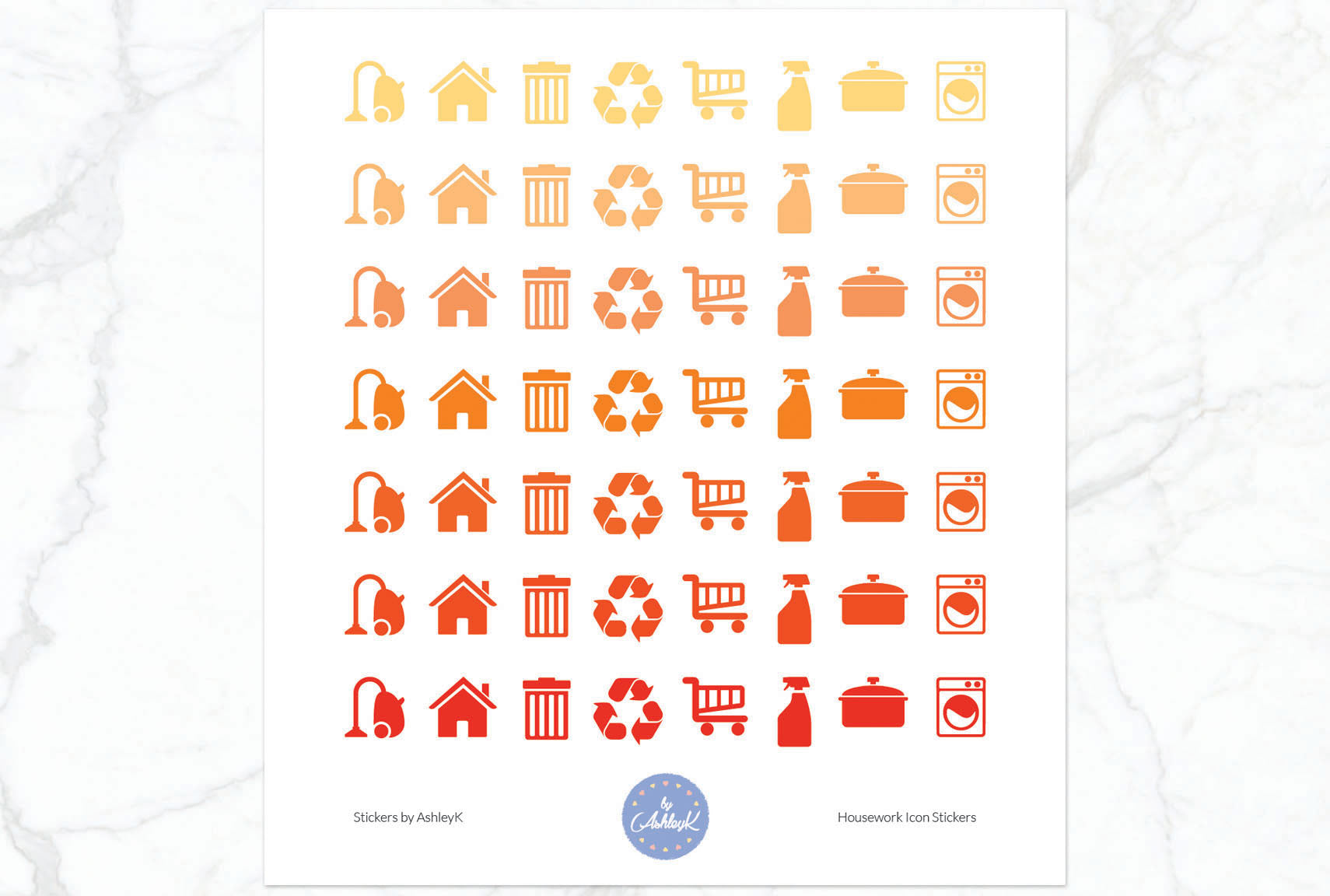 Housework Icon Stickers - Orange
