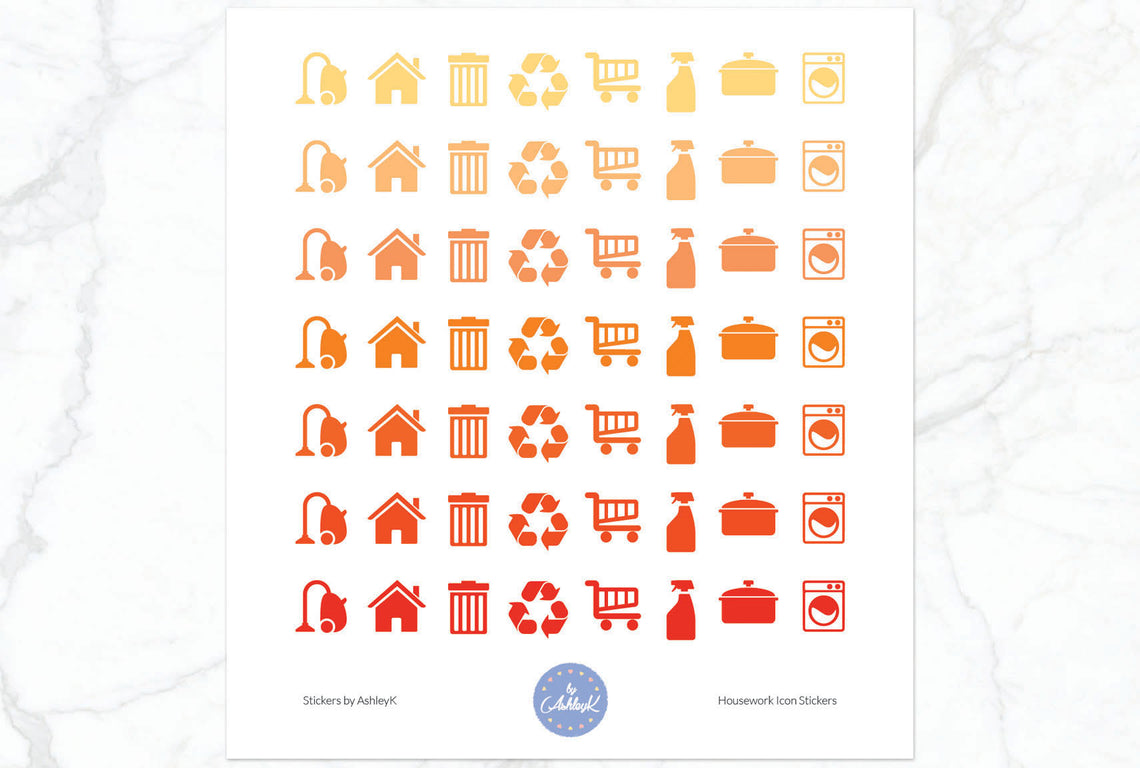 Housework Icon Stickers - Orange