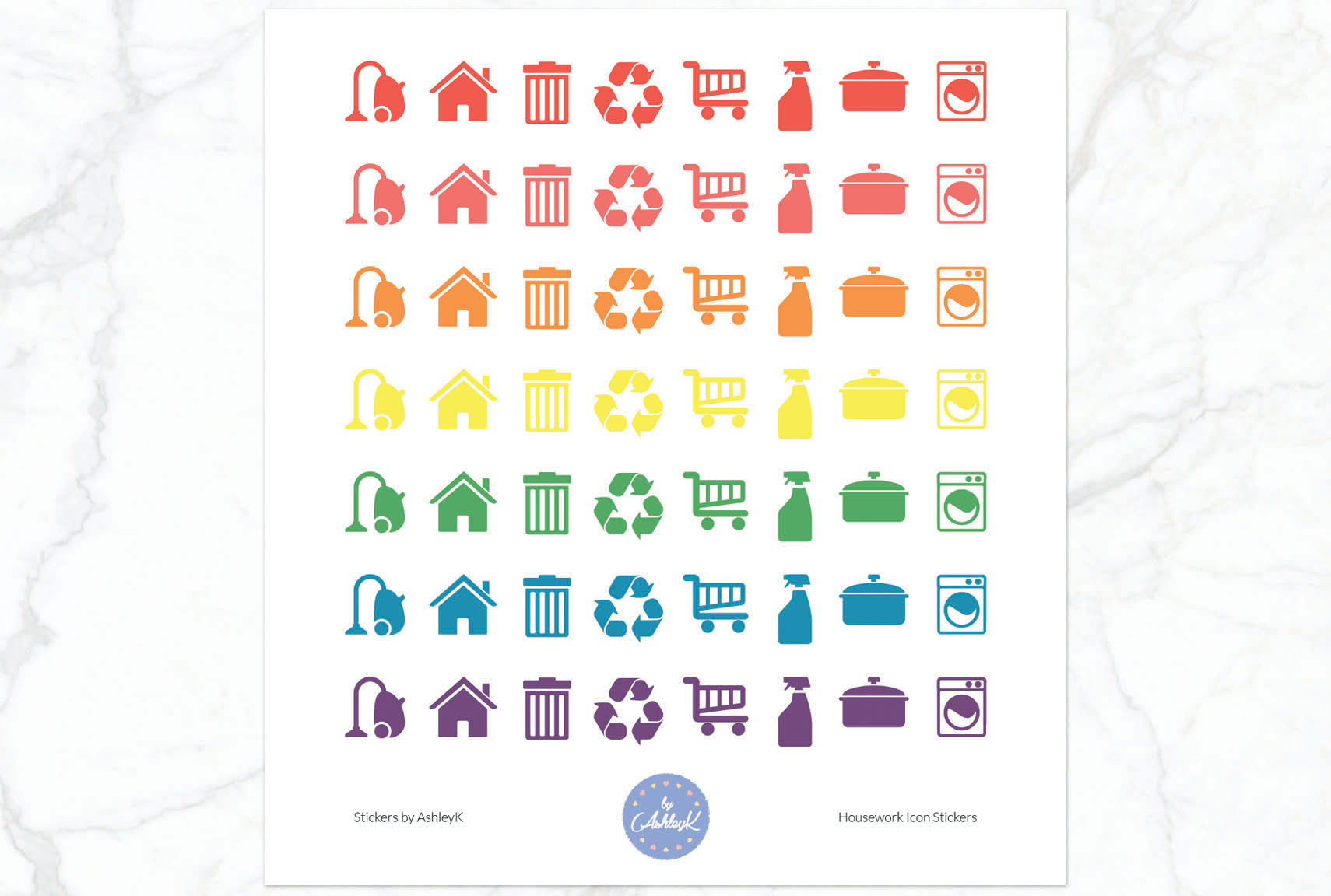 Housework Icon Stickers - Pastel Rainbow