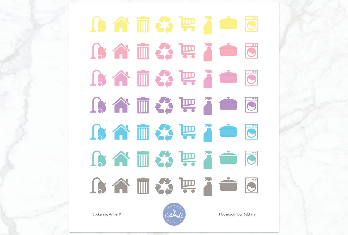 Housework Icon Stickers - Pastel