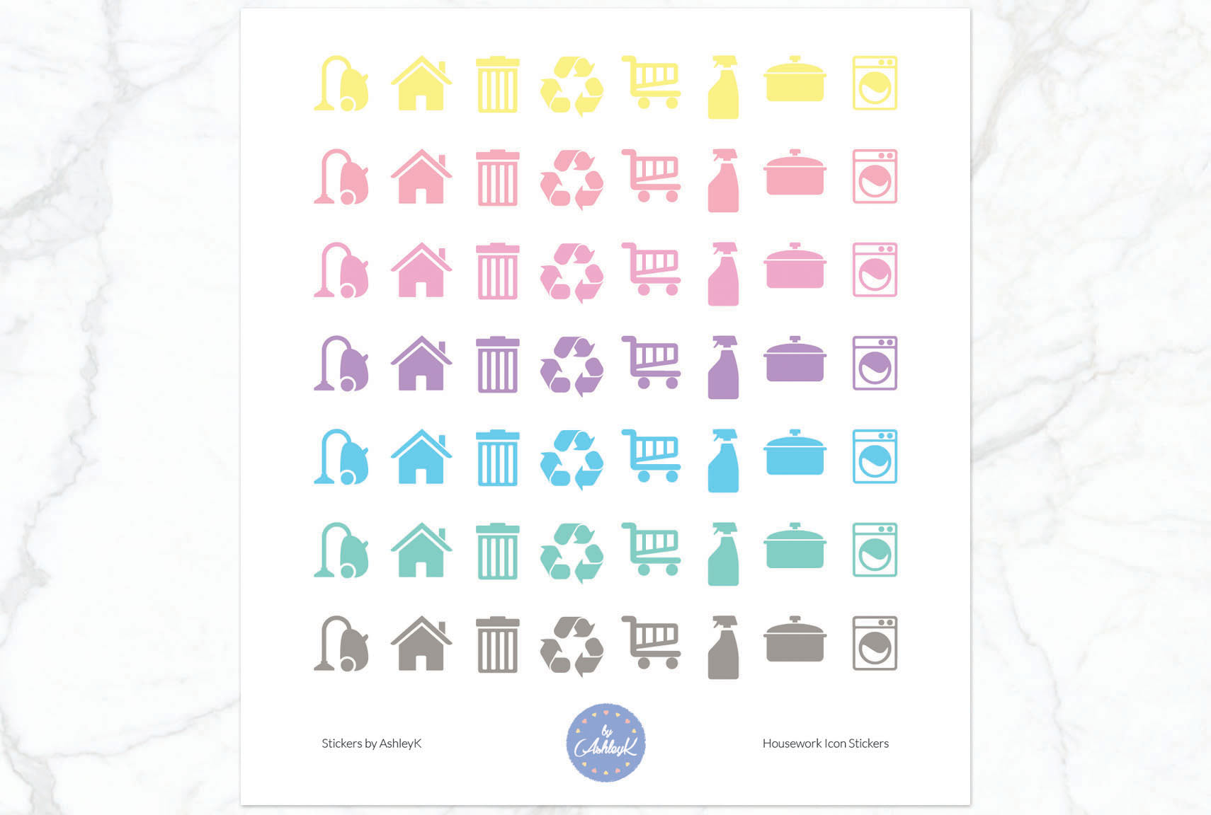 Housework Icon Stickers - Pastel