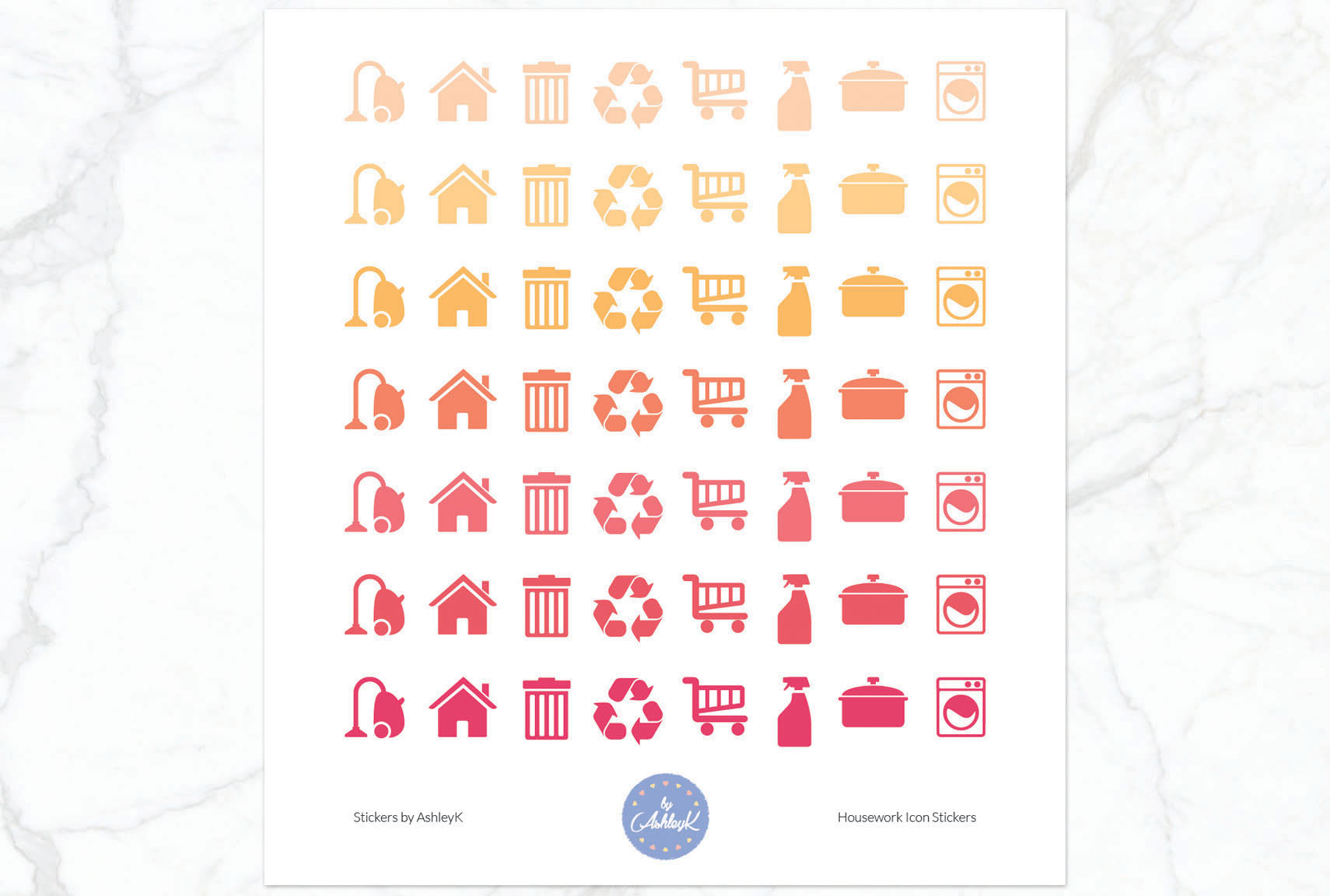 Housework Icon Stickers - Peach